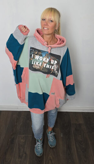 Bluza oversize large patchwork "I woke up like this"