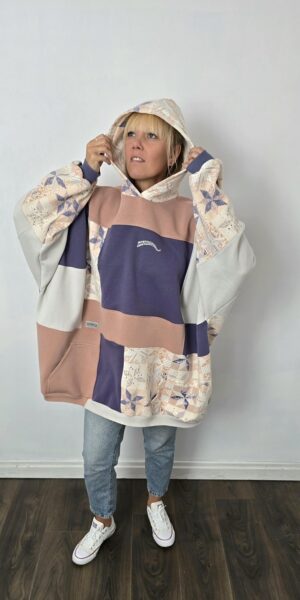 Bluza damska handmade oversize large patchwork "Purple patchwork"