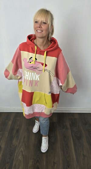 Bluza damska handmade oversize large patchwork "Pink Panther"