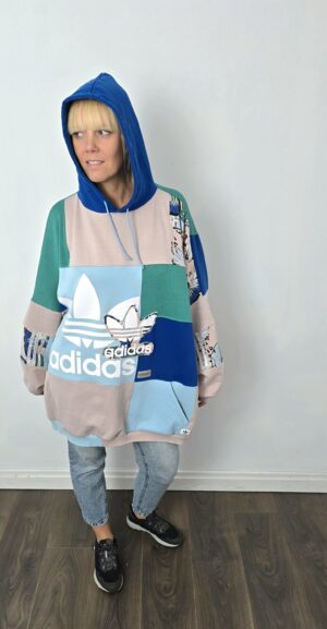 Bluza damska handmade oversize large patchwork "Adidas flowers"