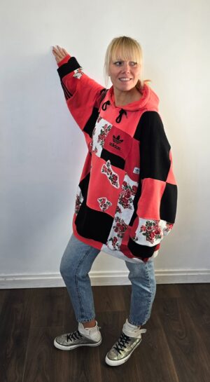 Bluza damska handmade oversize large patchwork "Adidas roses"