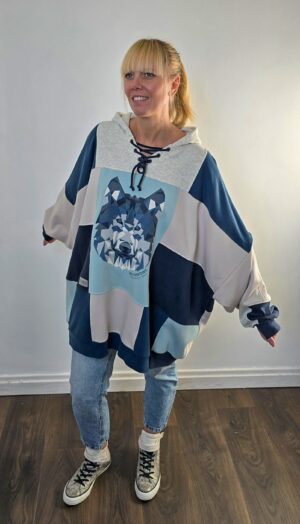 Bluza damska handmade oversize large patchwork "Ocean wolf"