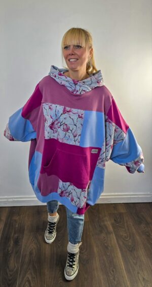Bluza oversize large patchwork "Pink magnolia"