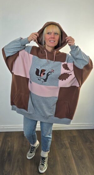Bluza oversize large patchwork "Cute squirrel"