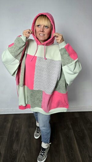 Damska bluza oversize large patchwork "Pink flowers"