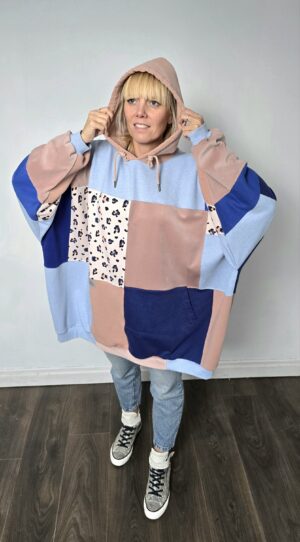 Damska bluza oversize large patchwork "Blue leopard"