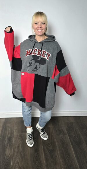 Damska bluza oversize large patchwork "Mickey Mouse black&red"