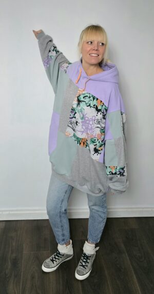 Damska bluza oversize large patchwork "Mint Gamer"