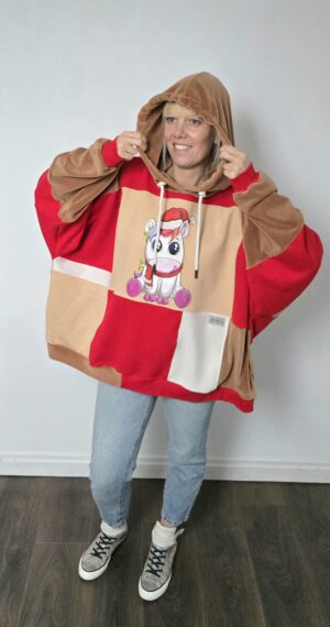 Damska bluza oversize large patchwork „XMas Unicorn”