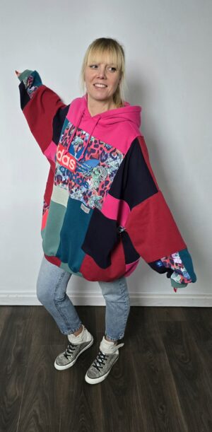 Damska bluza oversize large patchwork "Wild cat flowers"