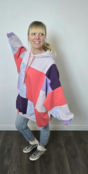 Damska bluza oversize large patchwork "Spring sky flowers"