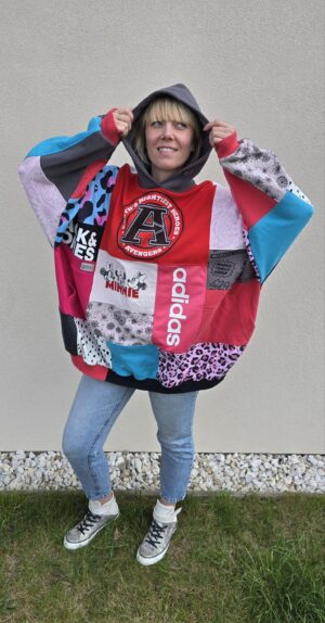 Damska bluza oversize large patchwork "Cartoon panther pink"