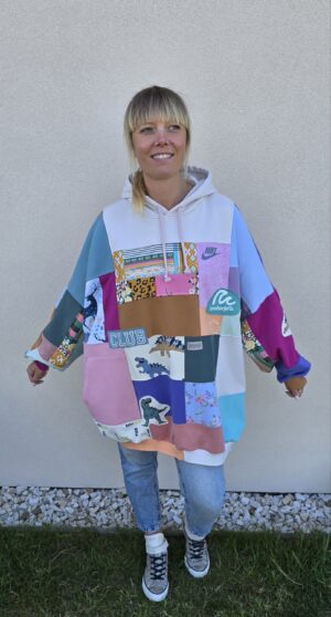 Damska bluza oversize large patchwork "Pastel art"