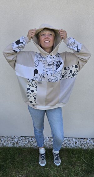 Damska bluza oversize patchwork "Cartoon capuccino"